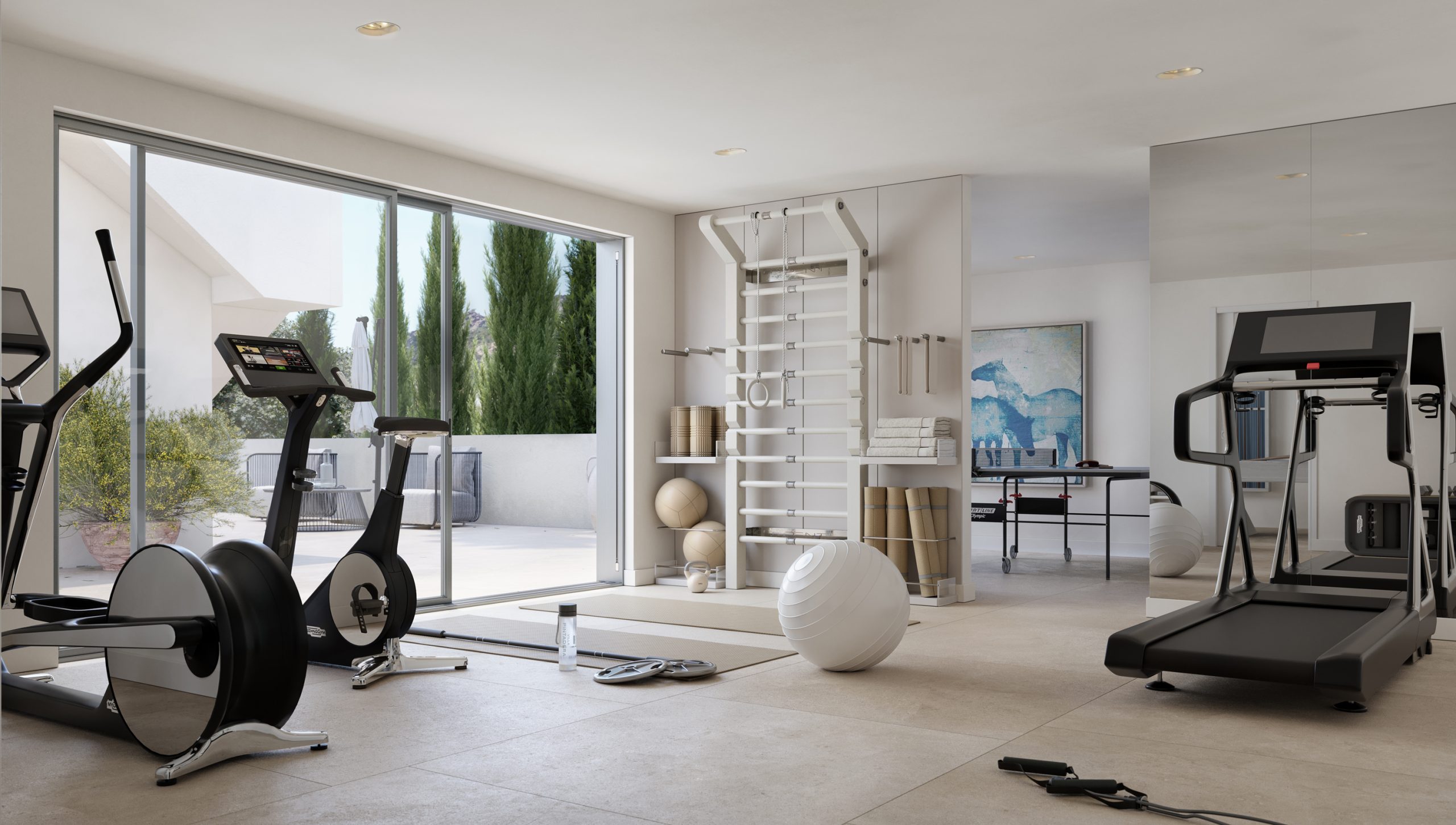 Villa Pintadera - Vista della palestra con tapis roulant, le cyclette e vari attrezzi per la ginnastica