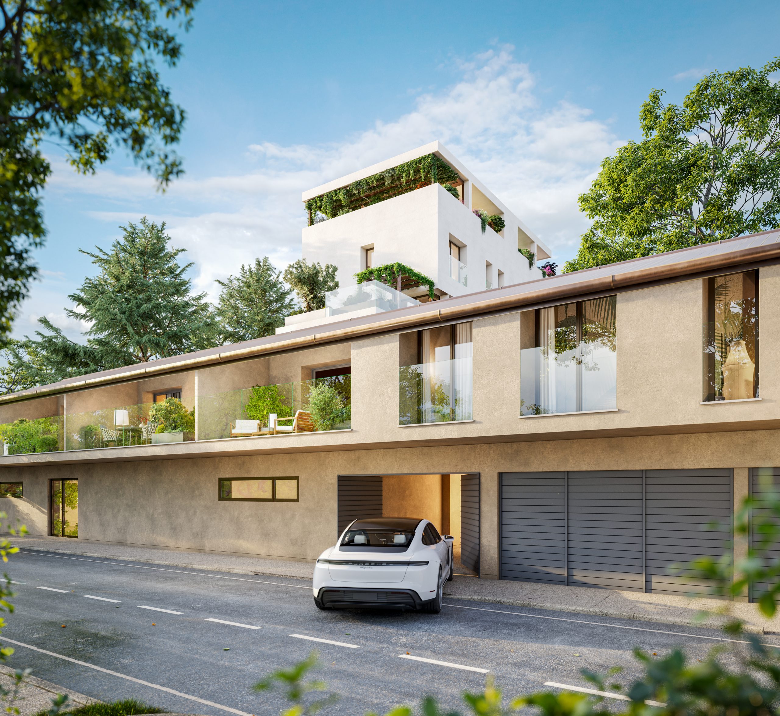 Casa del Bardo - Vista della parte retrostante della casa del Bardo con l'accesso ai box auto.