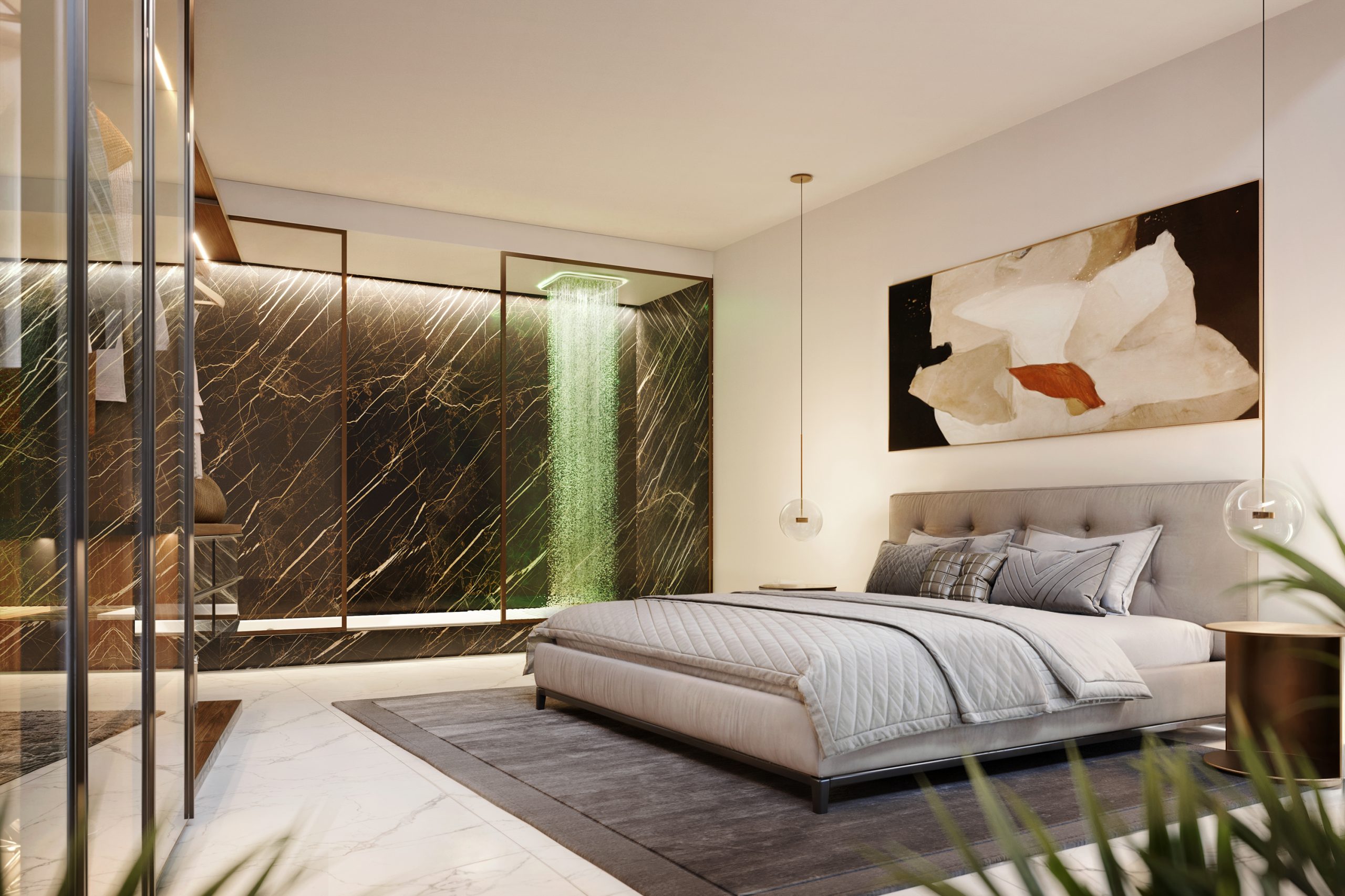 Spiga Suites - Vista della stanza patronale con ampio letto matrimoniale, armadio a vetri